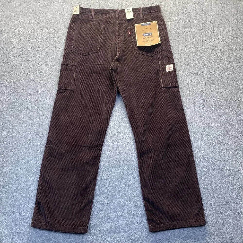 Levis 568 Loose Straight Carpenter Pants Brown Corduroy‎ Workwear Size 38x34